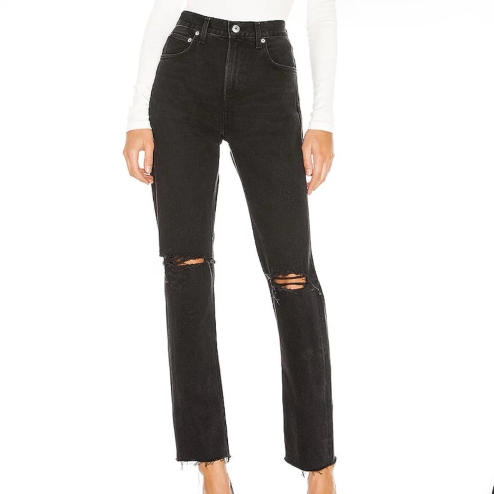 Agolde Cherie High Rise Straight Jeans in Distortion Black. Size 24